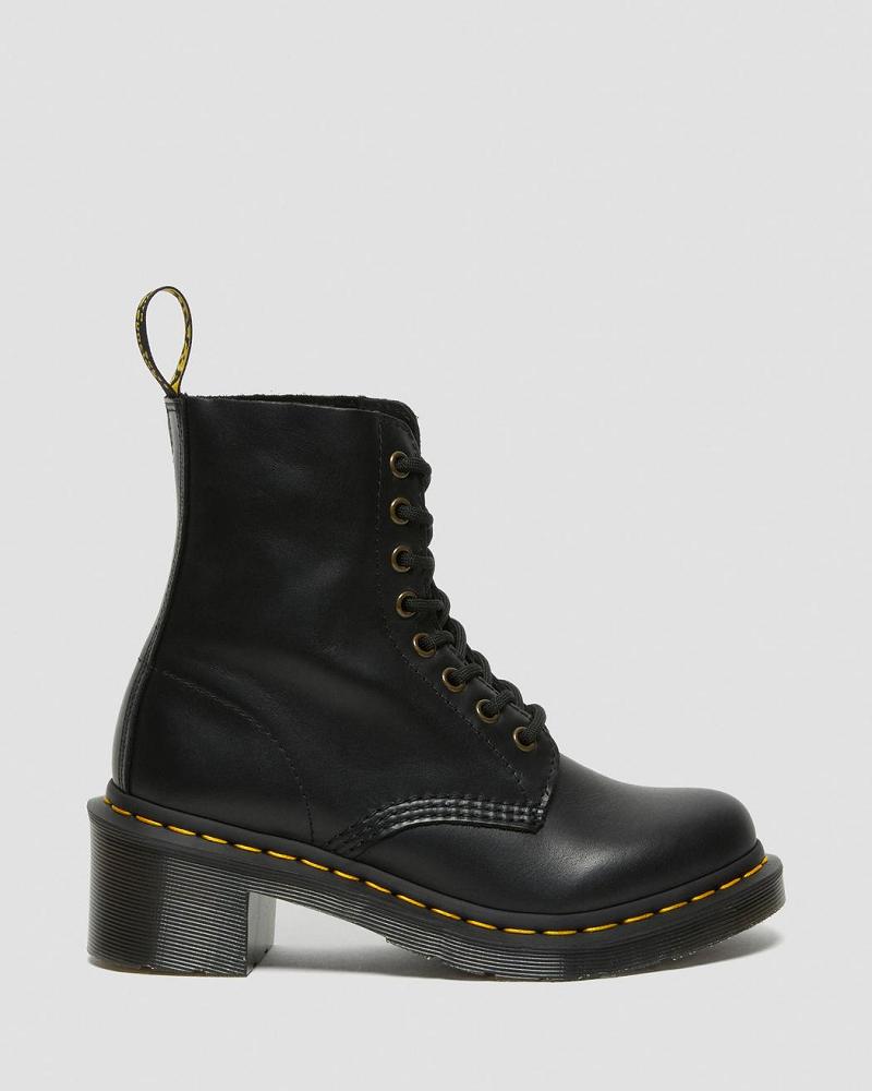 Dr Martens Clemency Leren Hak Veterlaarzen Dames Zwart | NL 561BEX